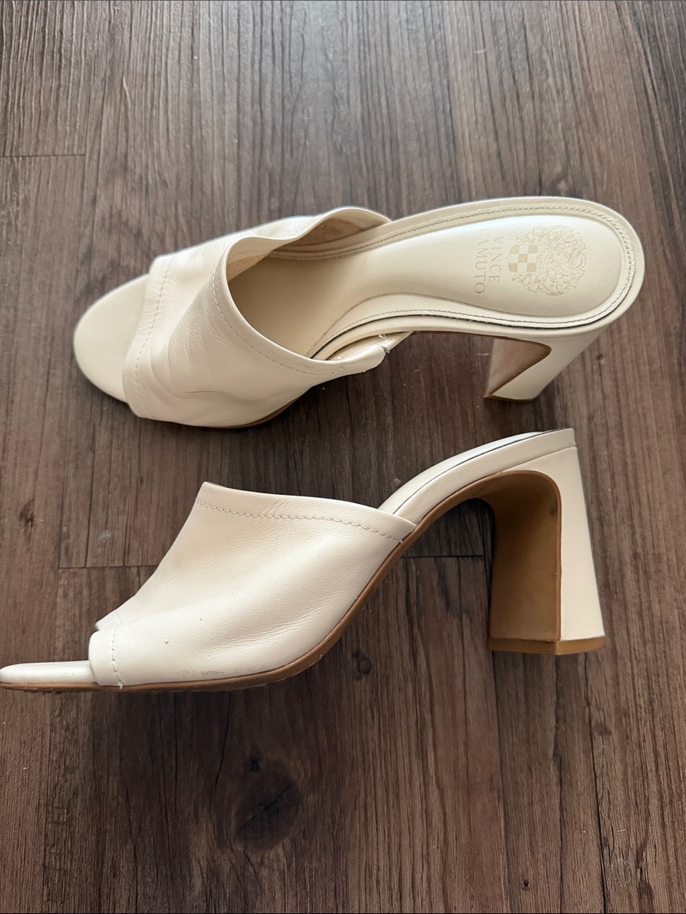 Vince Camuto Cream Open-Toe Block Heel Mules